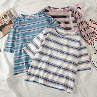 Short-sleeve Contrast Striped T-shirt