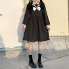 Sailor Collar Long-sleeve Dress Black - One Size
