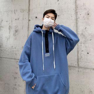Lettering Print Henley Hoodie