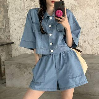 Elbow-sleeve Denim Jacket / Shorts