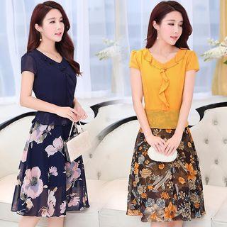 Short-sleeve Printed Panel Chiffon Dress