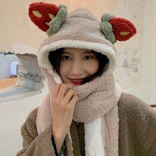 Strawberry Fleece Hooded Scarf