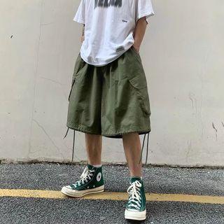Drawstring Hem Cargo Wide-leg Shorts