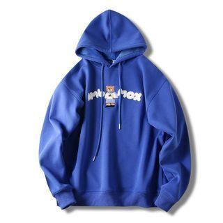 Plain Furry Embroidered Loose Fit Hoodie