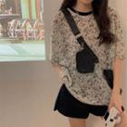 Set: Elbow-sleeve Floral Print T-shirt + Wide-leg Shorts