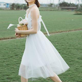 Open Back Spaghetti Strap Mesh Dress