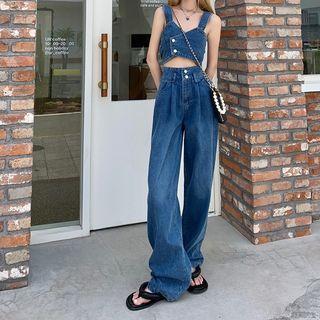 Denim Cropped Camisole Top / Wide Leg Jeans