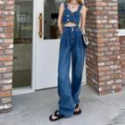 Denim Cropped Camisole Top / Wide Leg Jeans