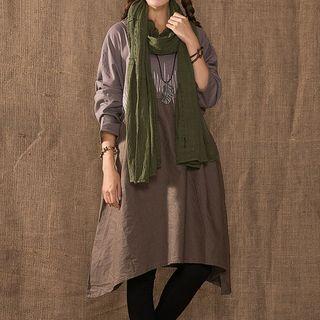 Embroidered Two-tone A-line Midi Dress