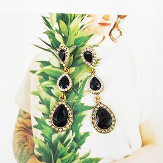 Rhinestone Drop Earring 1 Pair - Gold & Black - One Size