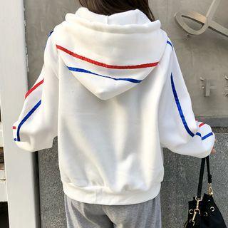 Striped Hooded Zip Jacket White - One Size