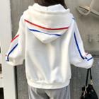 Striped Hooded Zip Jacket White - One Size