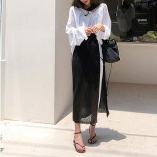 See Through Long-sleeve T-shirt / Midi Skirt