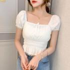 Lace-hem Puff-sleeve Chiffon Blouse