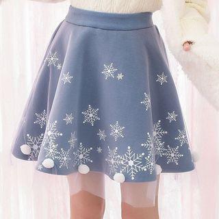 Pompom Snowflake Flared Skirt