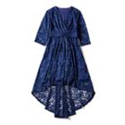 Elbow-sleeve Asymmetric Lace Dress
