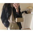 Convertible-neck Faux-leather Jacket