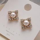 Rhinestone Faux Pearl Square Earring 1 Pair - One Size