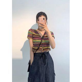 Cropped Rainbow Knit Cardigan