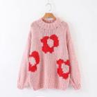 Flower Cable Knit Sweater Pink - One Size