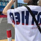 Lettering Elbow Sleeve T-shirt White - One Size