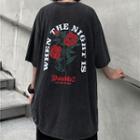 Short Sleeve Rose Printed Oversized Vintage T-shirt