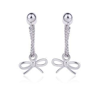 Bow Chained Alloy Dangle Earring 1 Pair - Silver - One Size