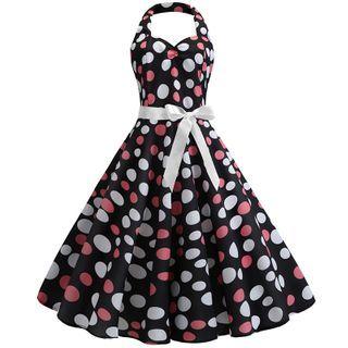 Dotted Halter A-line Party Dress