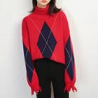 Argyle Turtleneck Sweater Red - One Size