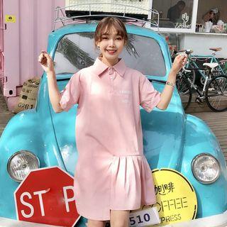 Short-sleeve Lettering Polo Shirt Dress