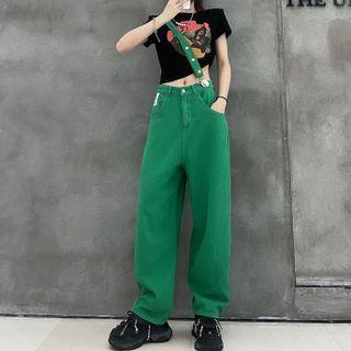 Single Suspender Straight Leg Jeans