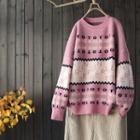 Color Block Lettering Sweater Pink - One Size