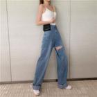 Cutout High-waist Wide-leg Jeans