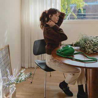 Puff-sleeve Melange Sweater