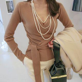 Tie-waist Wrap Knit Top