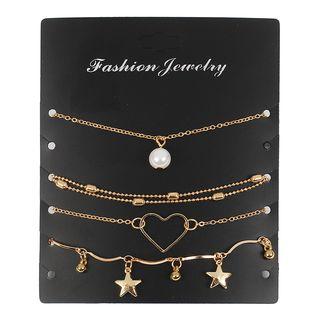 Set Of 4: Faux Pearl / Metal Bead / Heart Bracelet (various Designs)