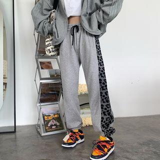 Leopard Print Sweatpants Gray - One Size