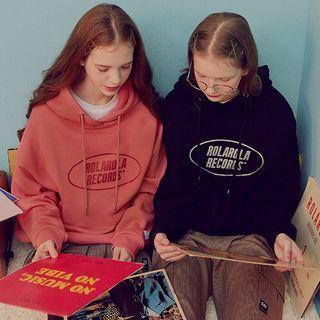 Hooded Letter Print Sweatshirt Black - One Size