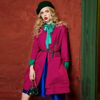 3/4-sleeve Pocket-accent Zip Coat