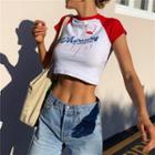 Raglan-sleeve Lettering Print Cropped T-shirt
