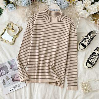 Long-sleeve Striped Mock Neck Knit Top