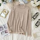 Long-sleeve Striped Mock Neck Knit Top