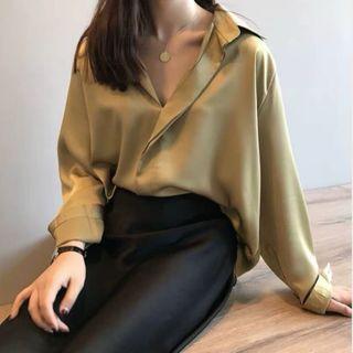 Open-collar Silky Shirt
