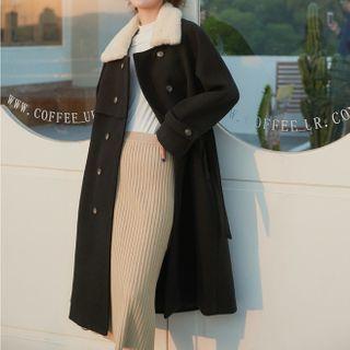 Fleece Collar Button Long Coat