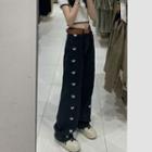 Low Waist Heart Embroidered Wide Leg Jeans