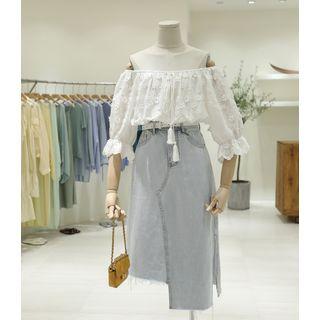 Denim Asymmetric-hem Midi Skirt
