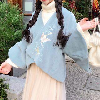 Crane Embroidered Snap-button Jacket As Shown In Figure - One Size
