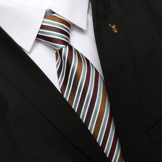 Striped Neck Tie Zsld029 - Stripe - Blue & Brown - One Size