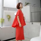 Set: Plain A-line Top + Slit-back Midi Skirt