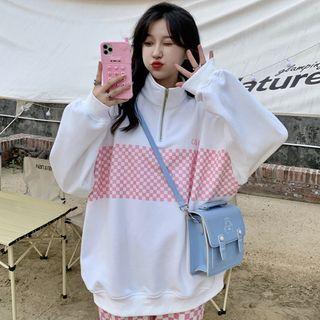 Long-sleeve Stand-collar Argyle Sweatshirt